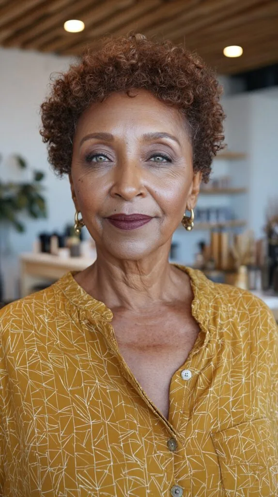 Vibrant Copper Curly Pixie for Mature Grace