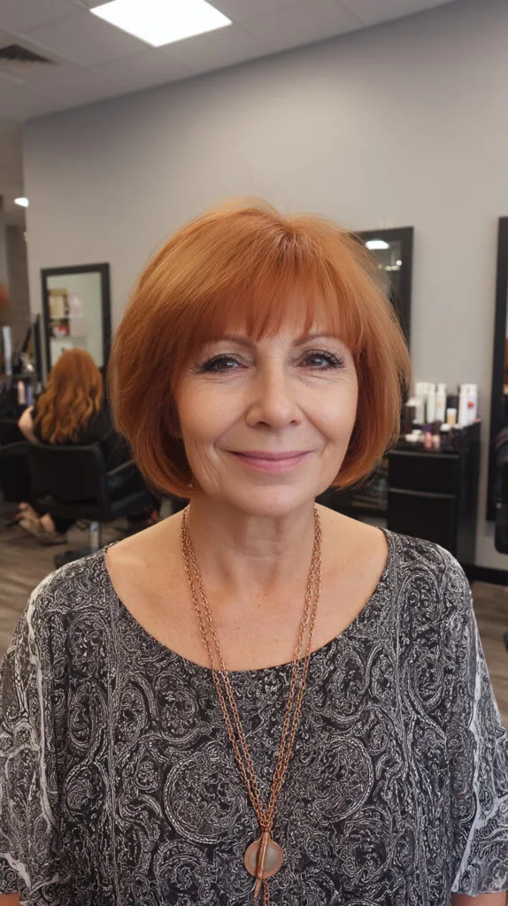 Vibrant Copper Layered Bob for Mature Women