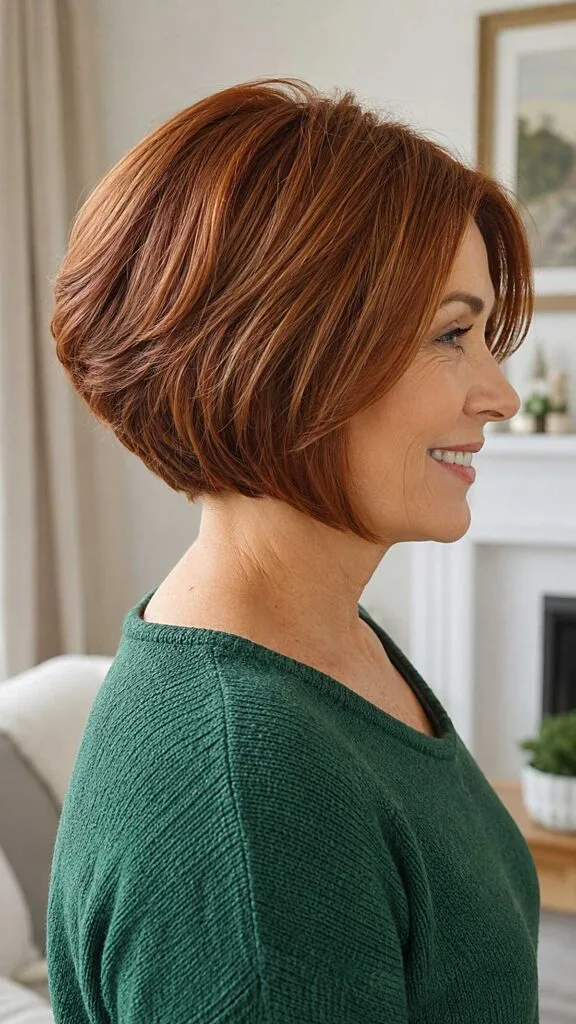 Vibrant copper red stacked bob with layered body