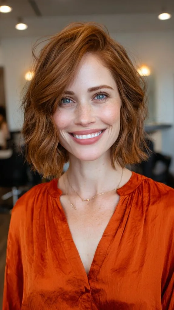 Vibrant Copper Textured Bob with Soft Waves