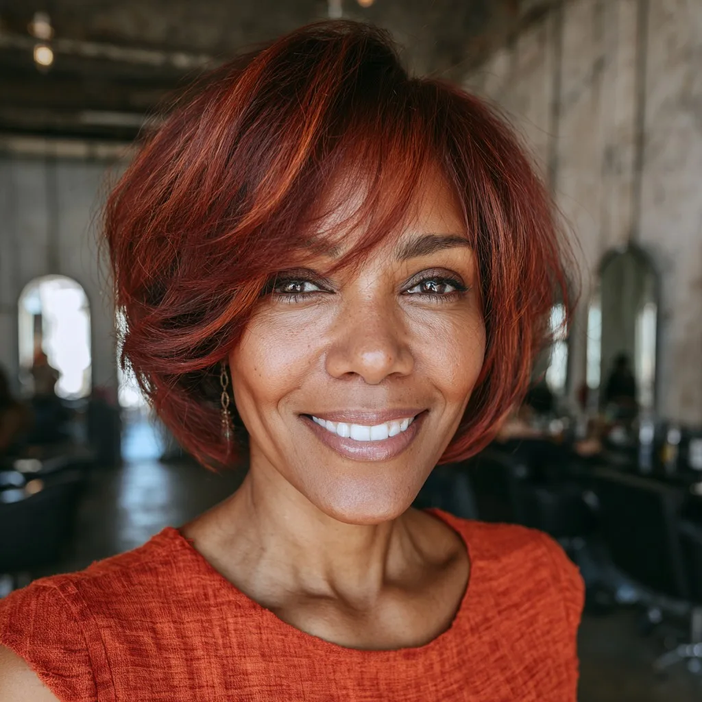 Vibrant Layered Red Bob with Soft Volume