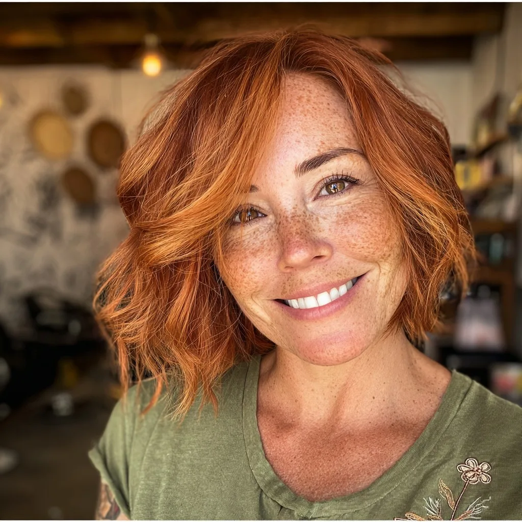 Vibrant Textured Copper Bob with Soft Waves