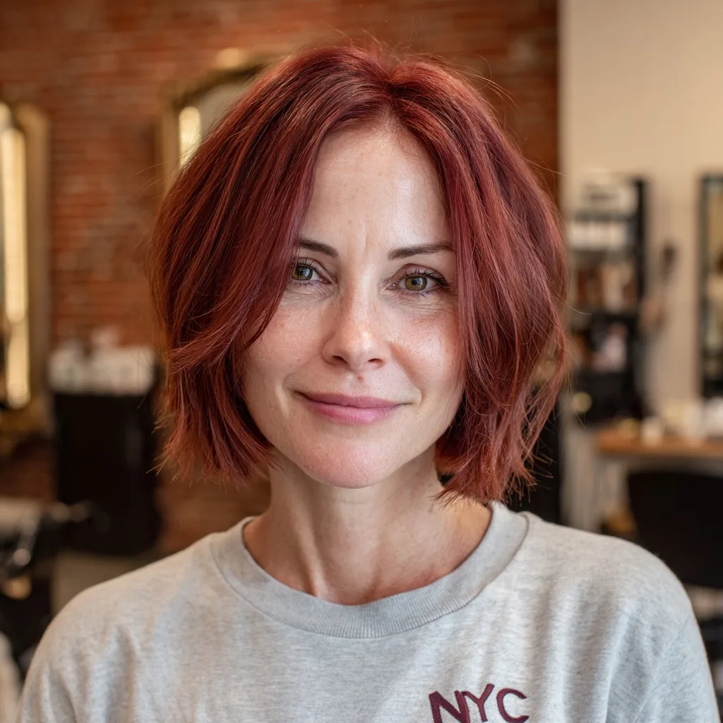 Vibrant Textured Red Bob with Face-Framing Layers