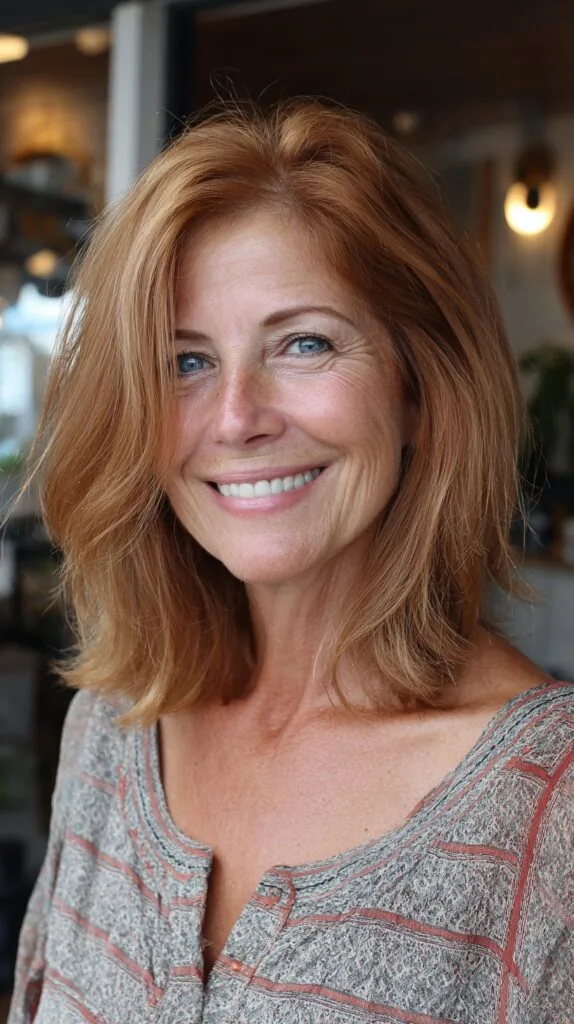 Warm Auburn Shoulder-Grazing Lob with Face-Sweeping Layers and Crown Lift
