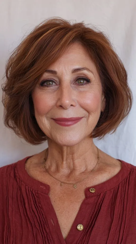 Warm Auburn Tousled Bob for Mature Elegance