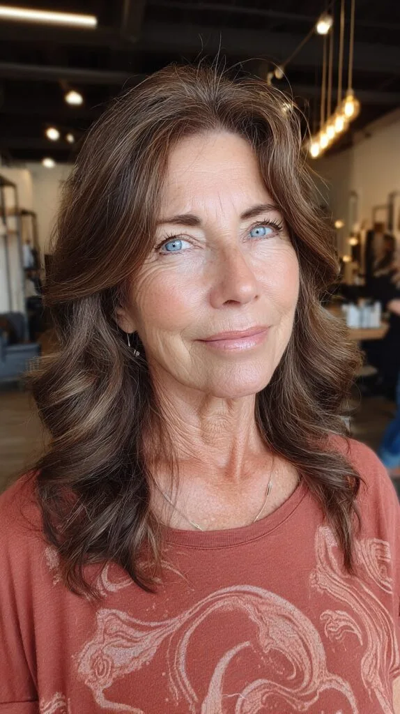 Warm Brown Softly Layered Medium Cut