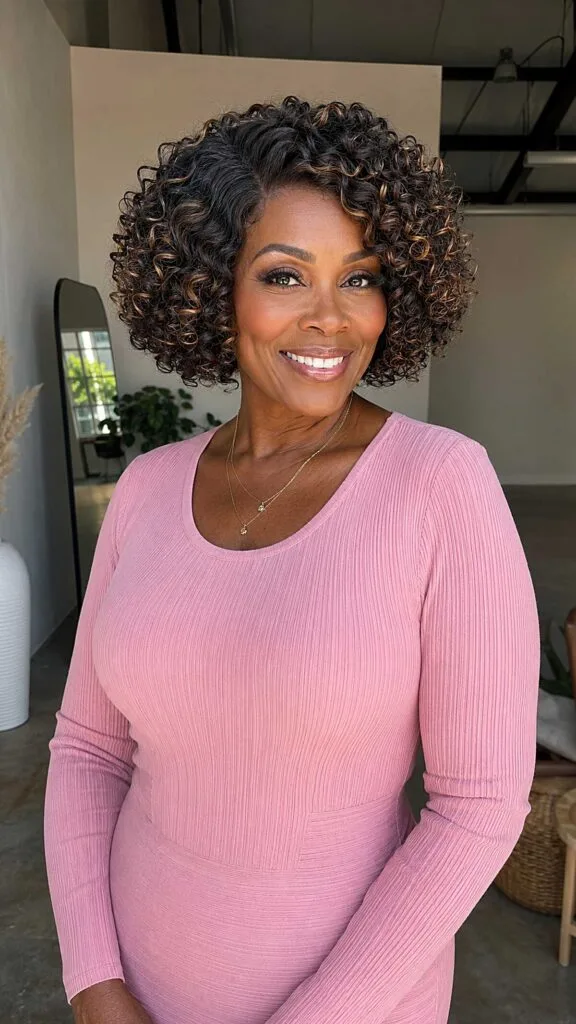Warm Caramel Ribbon Curls on a Shaped Bob