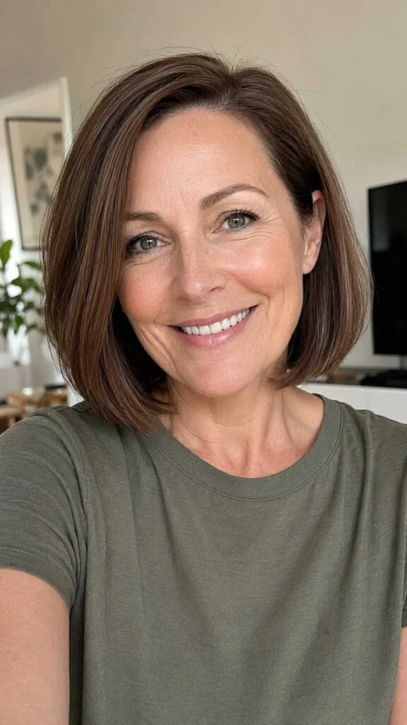 Warm chestnut bob with subtle volume and movement