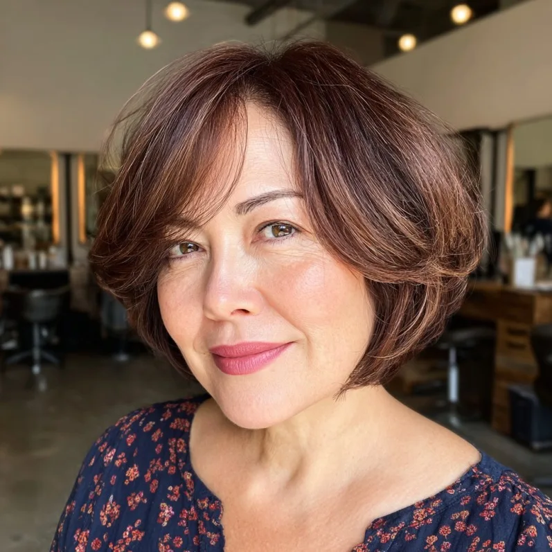 Warm Chestnut Textured Bob with Subtle Volume