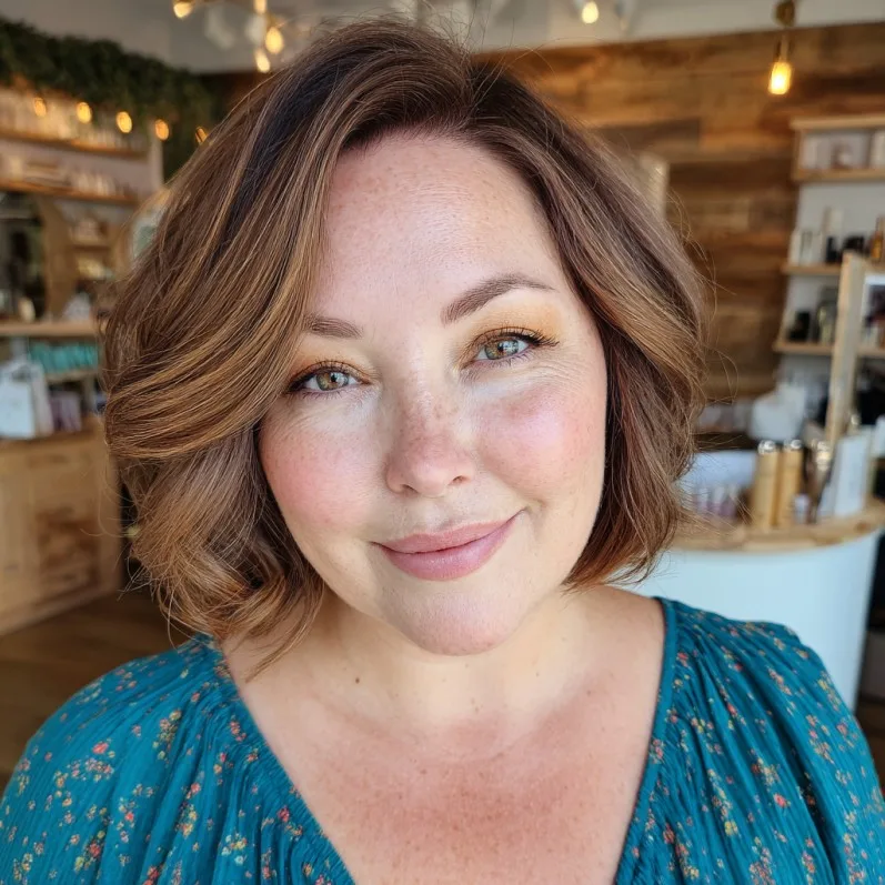 Warm Chestnut Textured Bob with Subtle Waves