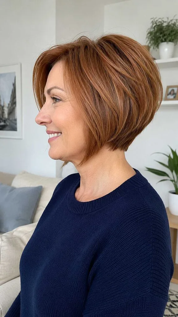 Warm copper stacked bob with rounded back shape