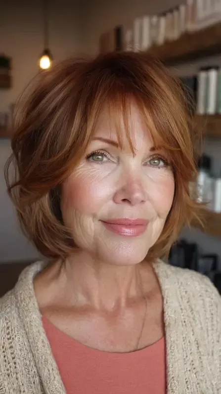 Warm Copper Textured Bob with Face-Framing Layers