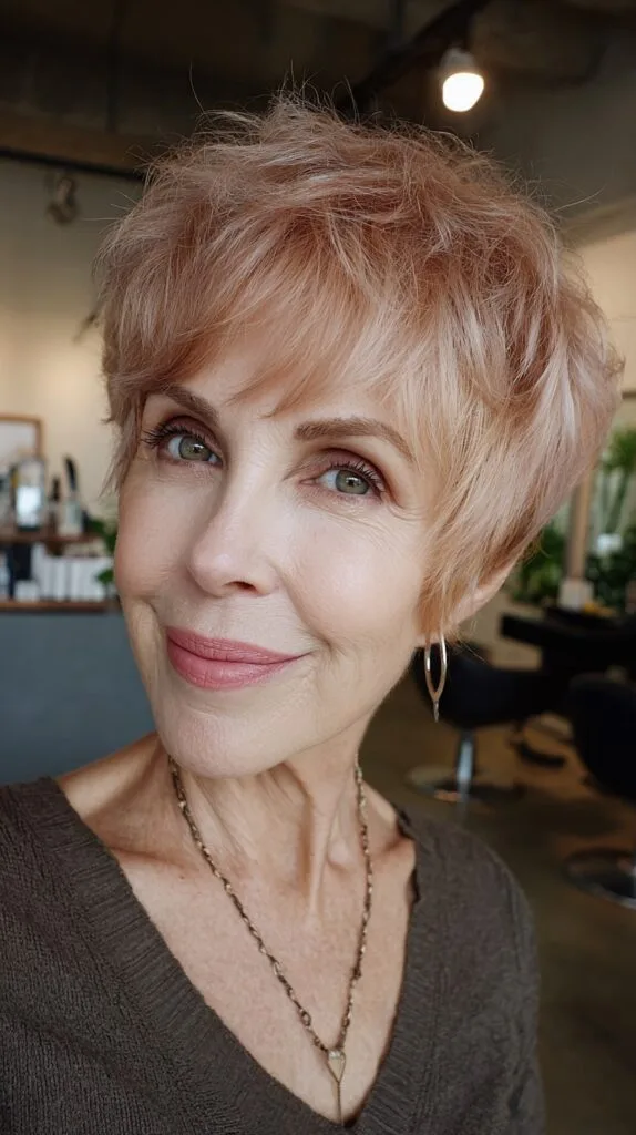 Warm Strawberry Blonde Shaggy Pixie