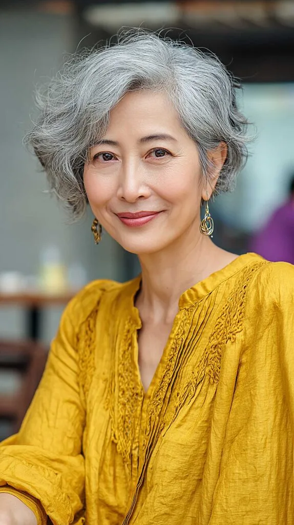 Wavy Silver Crop with Loose Movement and Ear-Baring Sides