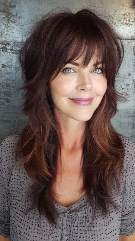 Whimsical Chestnut Waves with Wispy Bangs