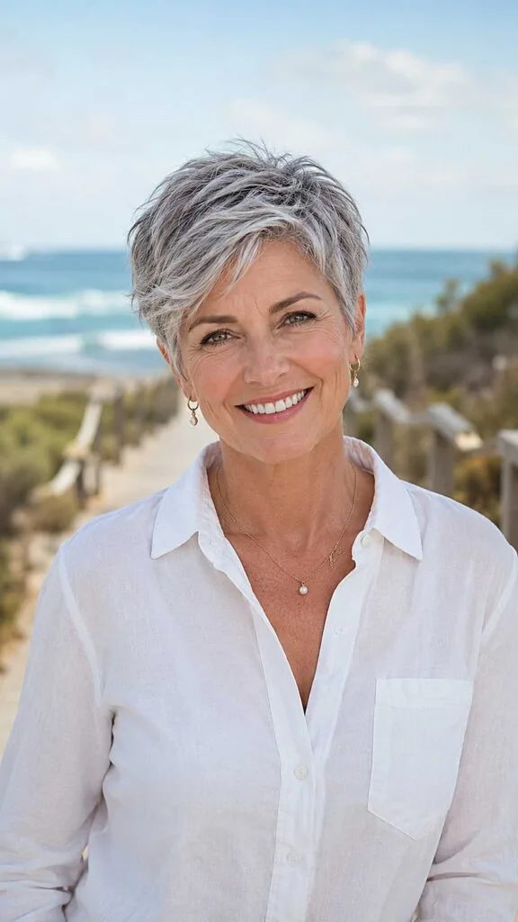 Wind-Tossed Silver Pixie with Dark Underlay and Directional Texture