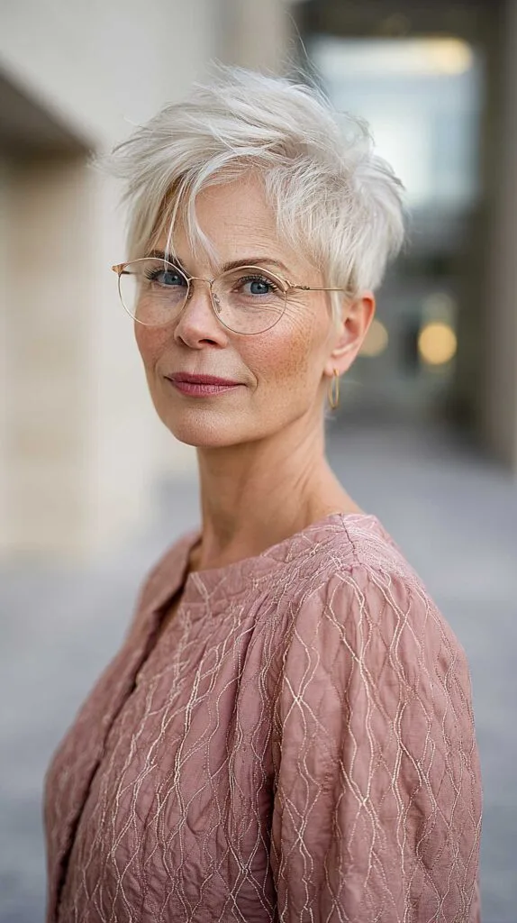 Windswept Platinum Pixie with Volume on Top