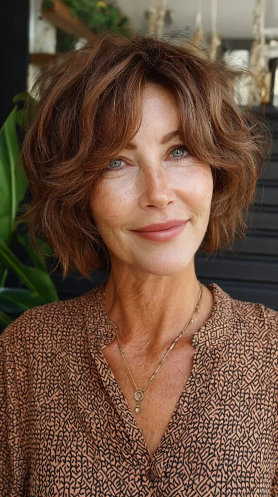 Airy Jaw-Length Shag with Side-Swept Fringe