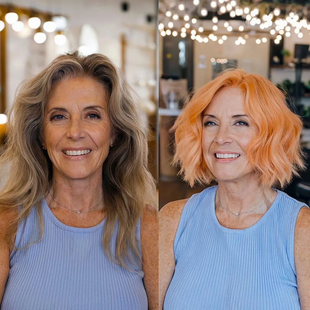 Apricot Wavy Bob Hairstyle Without Bangs for Women Over 50
