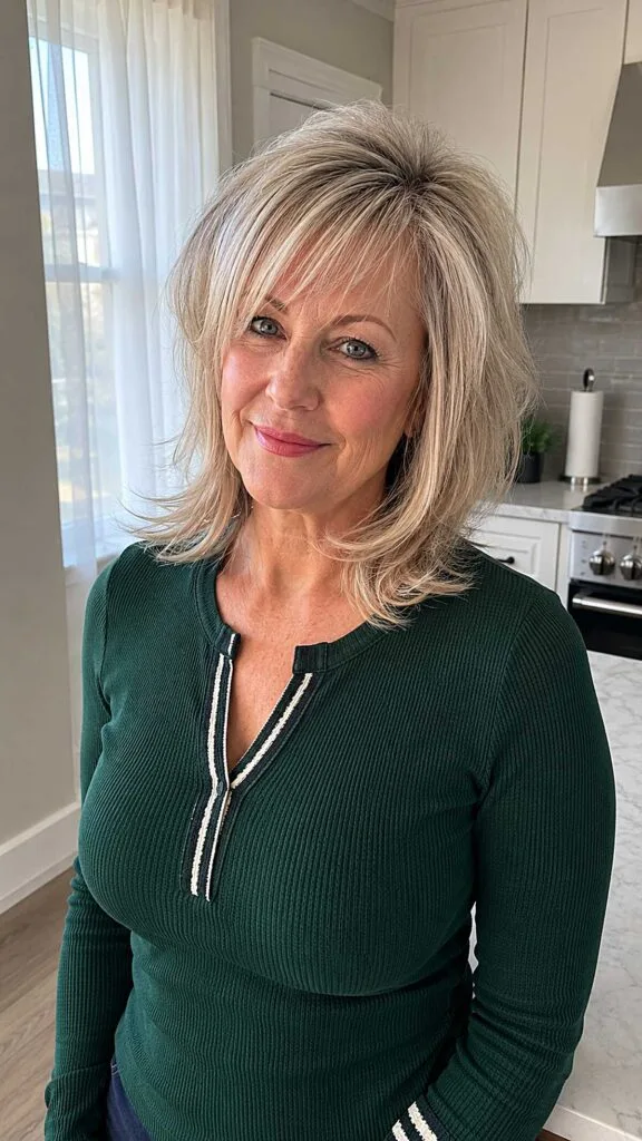 Ash Blonde Flipped Layer Cut with Feathered Crown