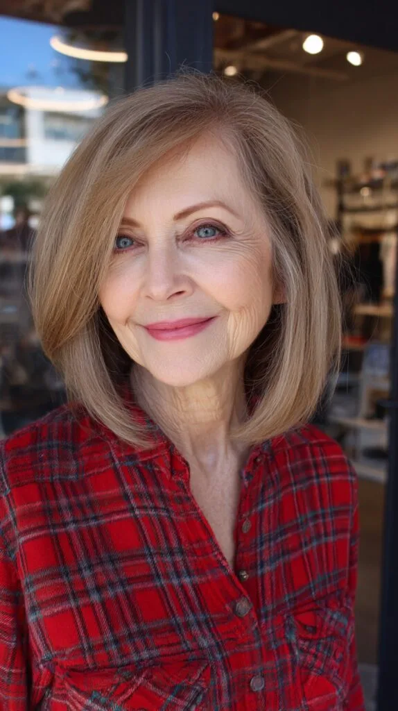 Ash-Blonde Rounded Lob with Interior Bevel and Deep Side Sweep