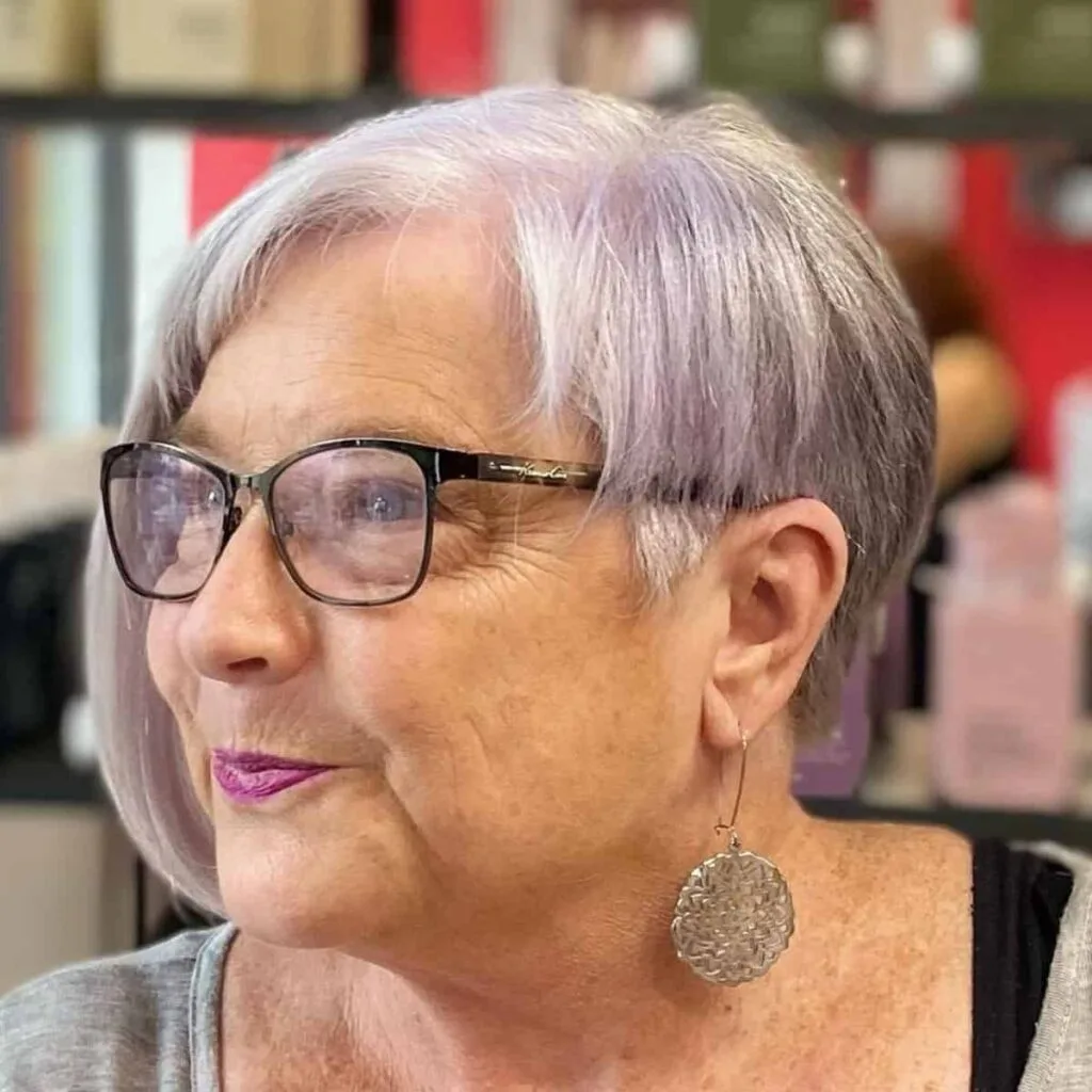 Asymmetrical Bob Cut for Women 70+ with Glasses