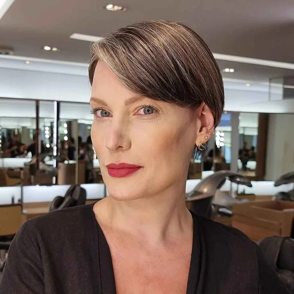 Asymmetrically Styled Pixie for Mature Women