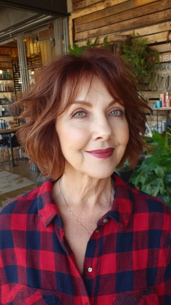 Auburn Feathered Jaw-Length Bob with Crown Lift