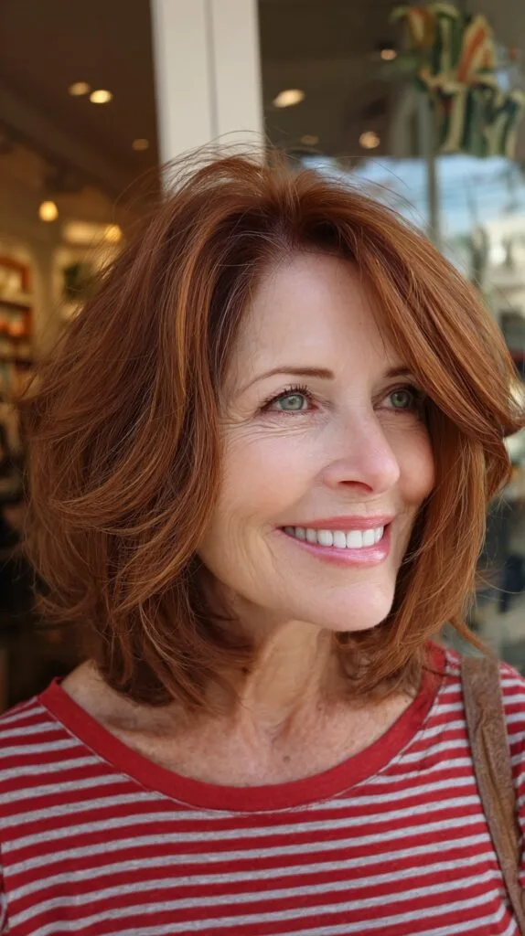 Auburn Layered Shoulder-Grazing Lob with Lifted Crown