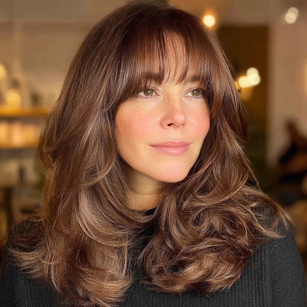 Beautifully Layered Medium Cut with Soft Bangs