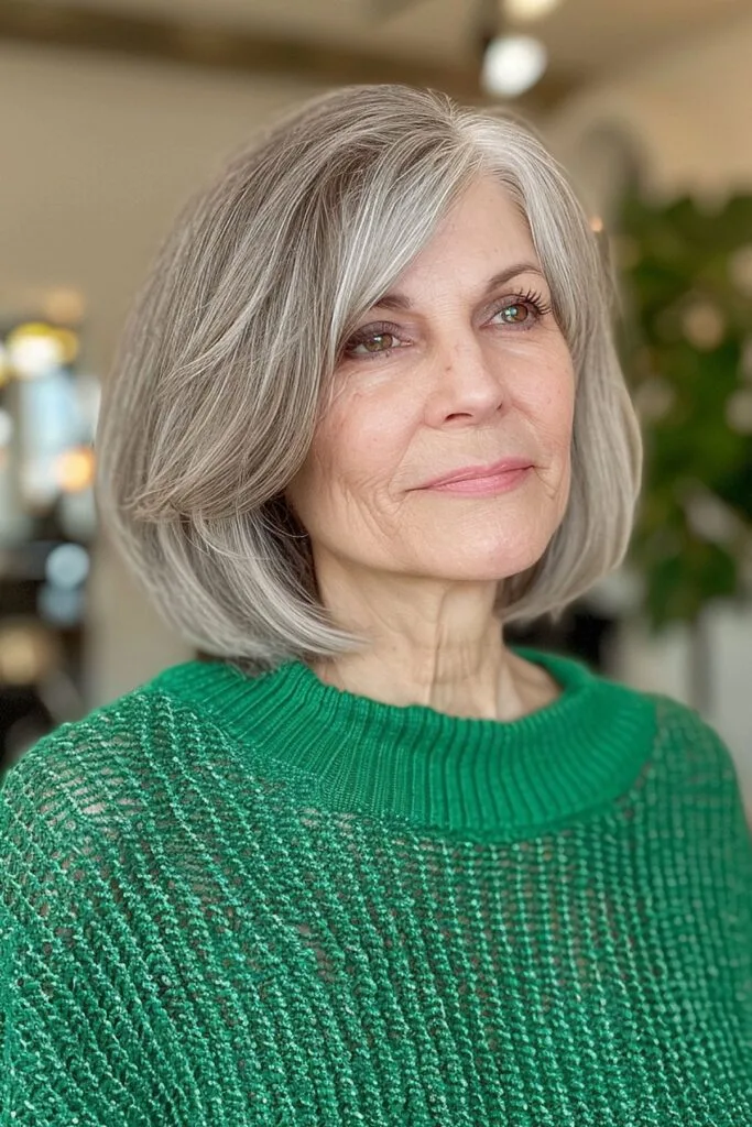 blow-out bob for older women with thin hair