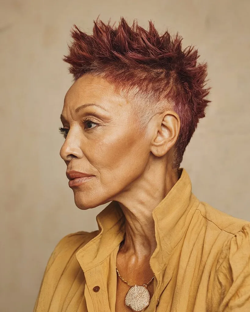 Bold defined spiky pixie for mature women with short hair