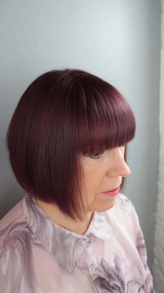 Bold Plum Bob with Straight Bangs