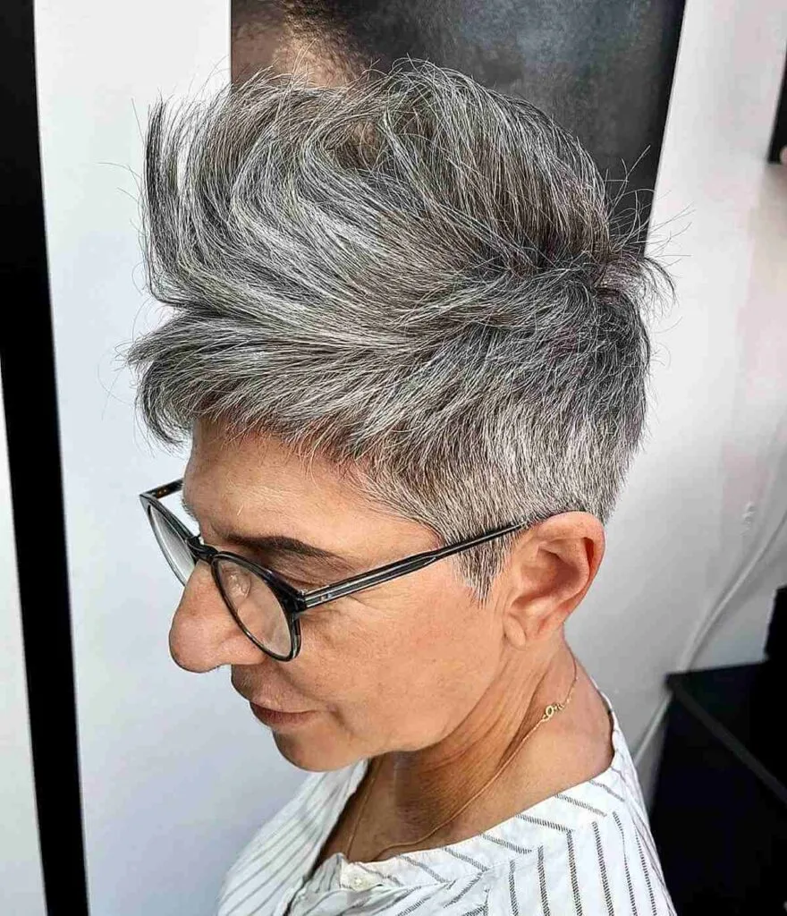 Bold Pompadour Pixie with Compact Bangs for Older Women