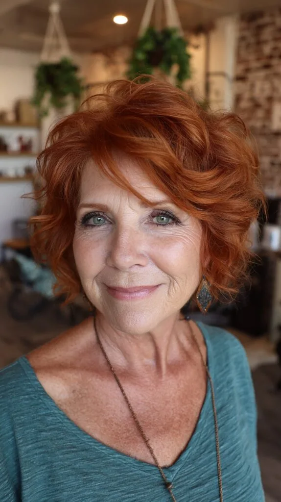 Bright Copper Tousled Short Layered Wolf Cut