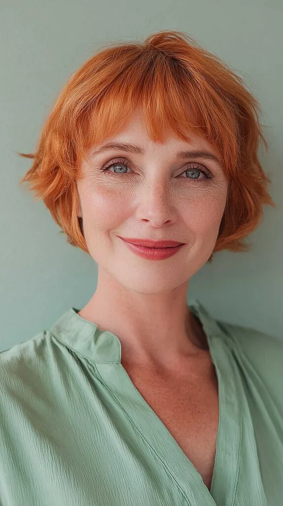 Bright Tangerine Choppy Bixie With Soft Fringe