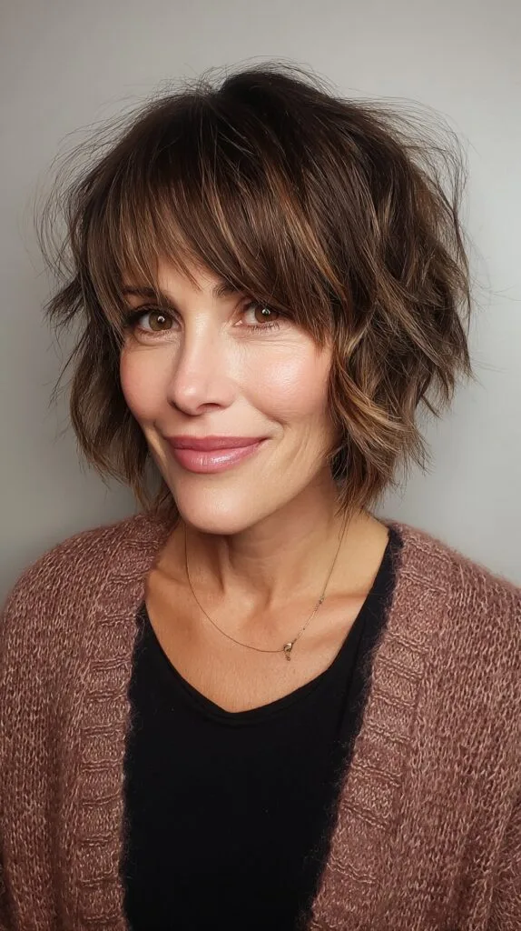 Brunette Shag with Wispy Bangs