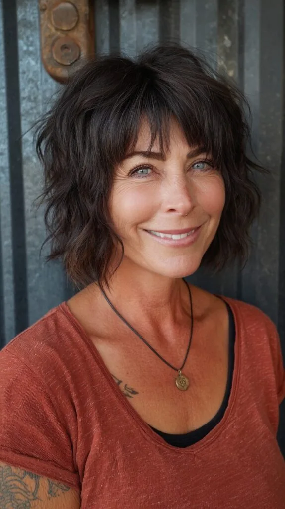 Brunette Textured Bob with Playful Wisps