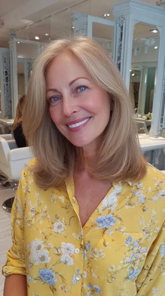 Brushed-Back Shoulder-Grazing Layered Lob with Rounded Interior Bevel