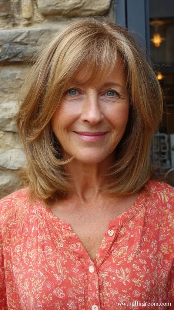 Brushed Face-Framing Lob with Soft Interior Bevel and Micro Curtain Fringe