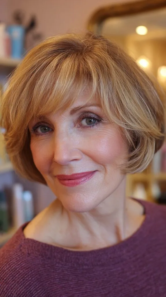 Charming Golden Layered Bob with Bangs