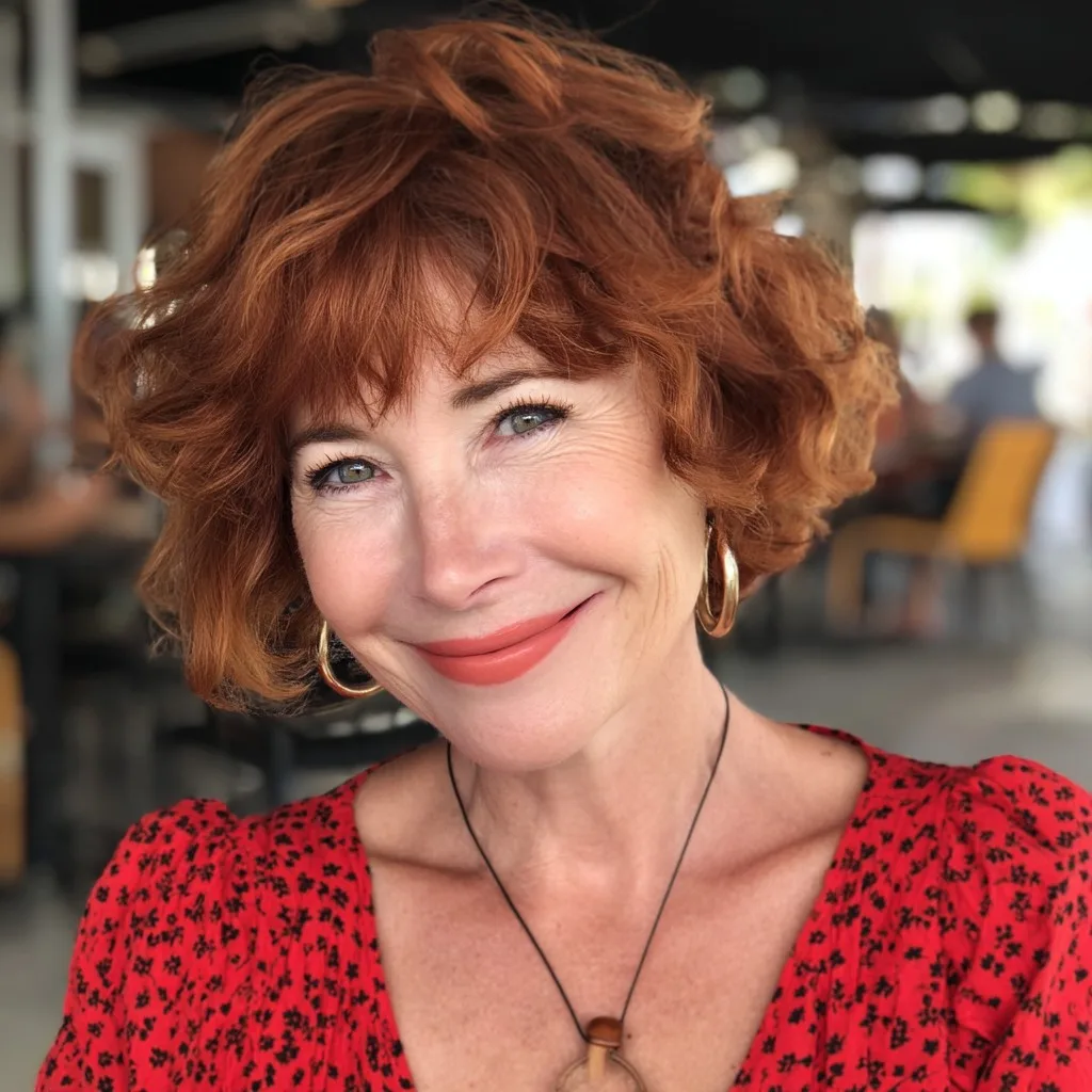 Charming Reddish Brown Curly Crop with Soft Layers