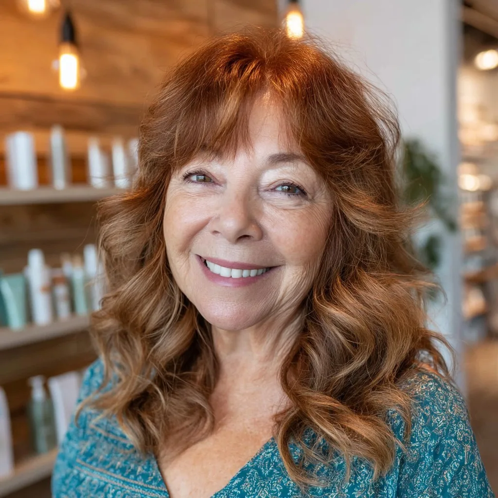 Charming Reddish Brown Soft Waves with Face-Framing Layers