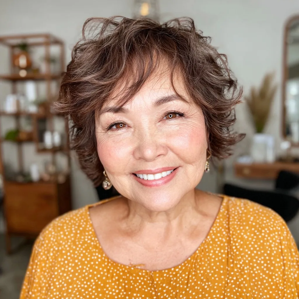 Charming Textured Short Brown Crop with Soft Curls
