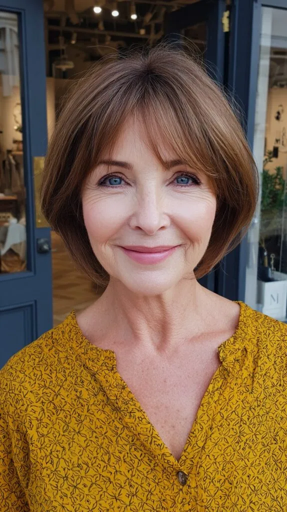Chestnut Blunt-Edge Chin-Length Bob with Soft Face-Framing