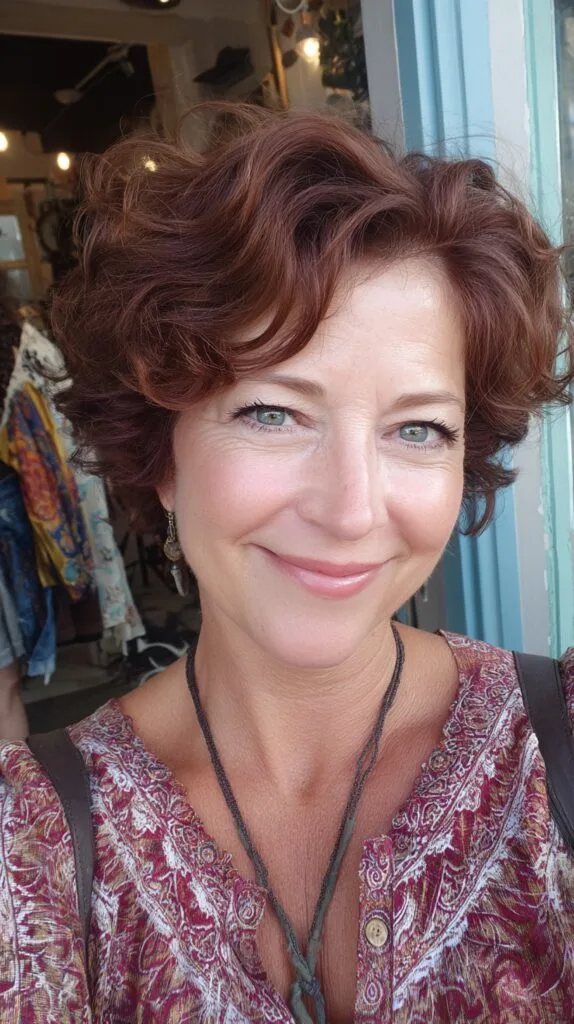 Chestnut Feathered Short Cut with Voluminous Crown Lift
