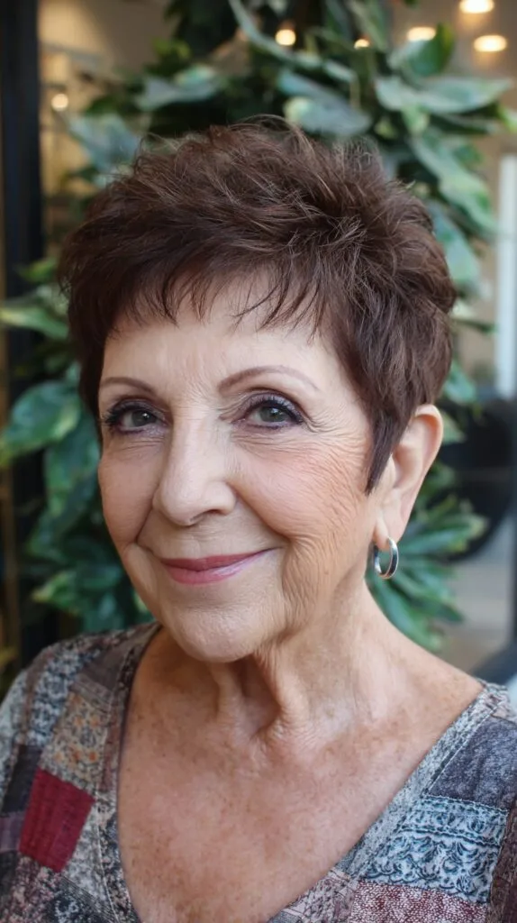 Chestnut Pixie with Choppy Top and Low Tapered Nape