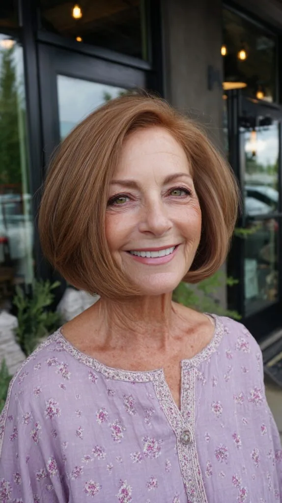 Chestnut Rounded Short Bob with Interior Graduation and Soft Side Sweep