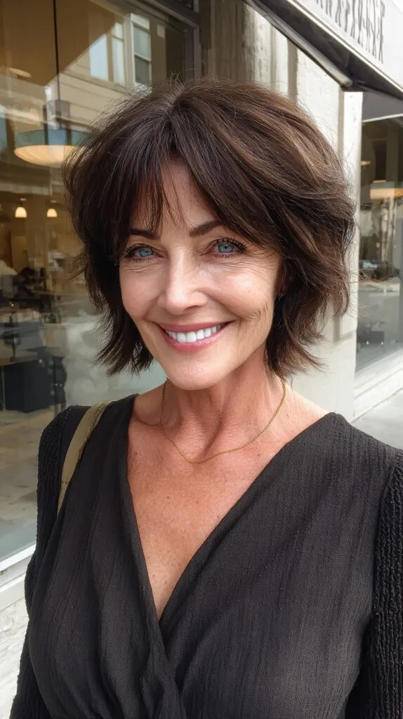 Chestnut Soft Shag with Short Curtain Fringe and Tapered Nape