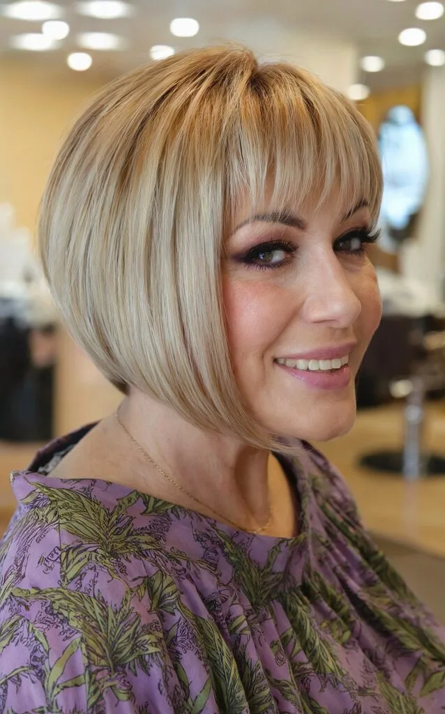 Chic and Streamlined Inverted Bob Cut on 50-year-old Ladies